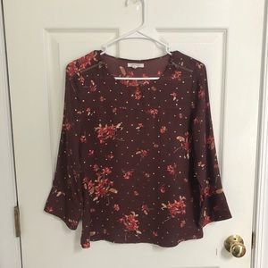 Maurices XS Maroon See-Through Floral Blouse